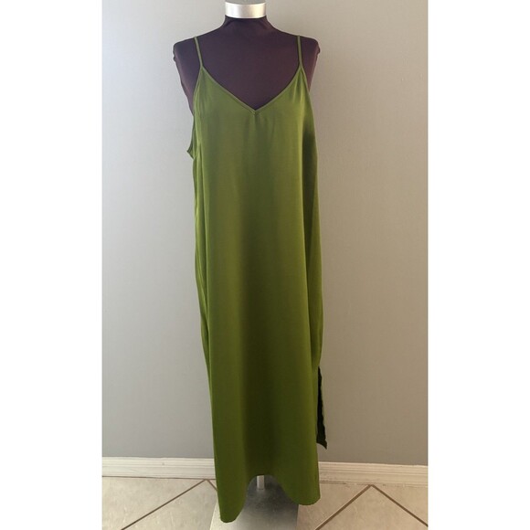 A New Day Maxi Slip Dress Size XXL Green Silky Strappy Fairy Forest Whimsy - Picture 1 of 16